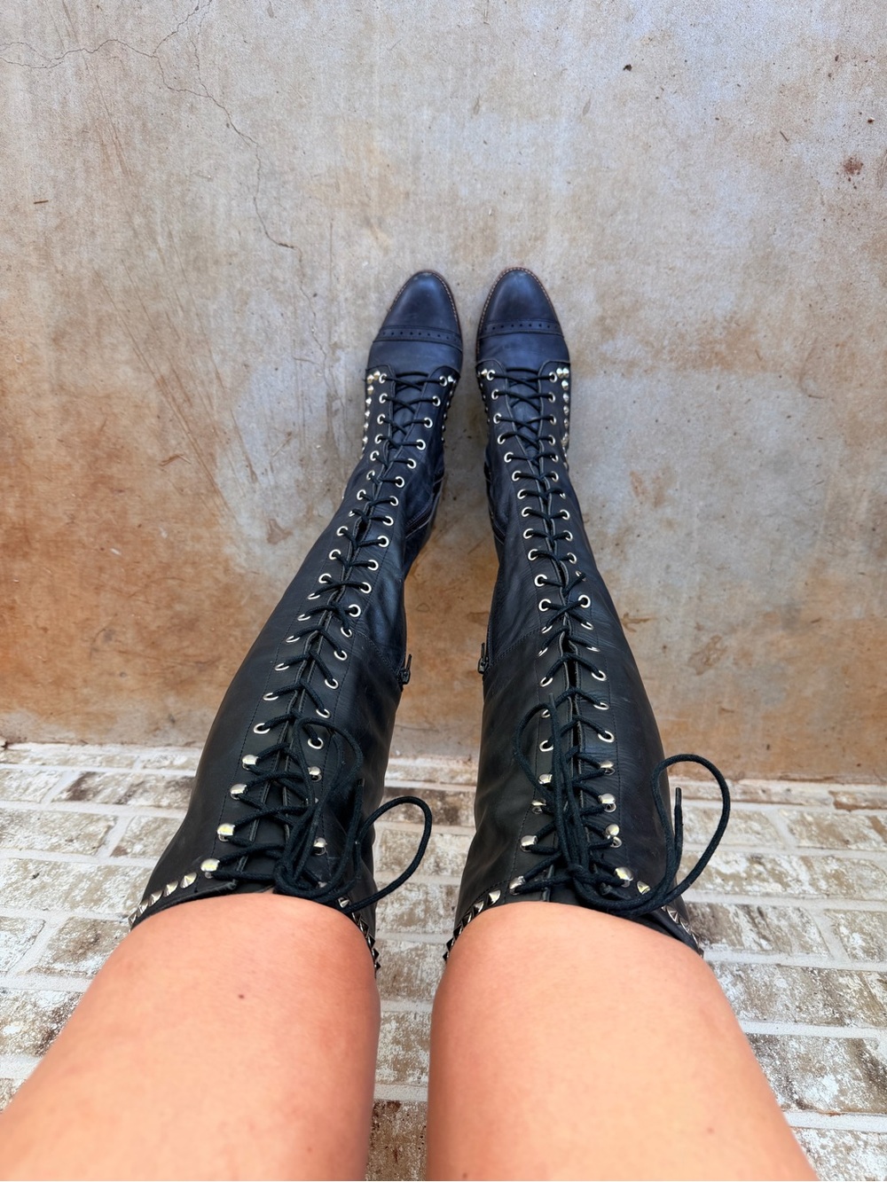 Jeffrey Campbell Sz 9 100% Lamb Tall Studded lace up Boots Joe Free People